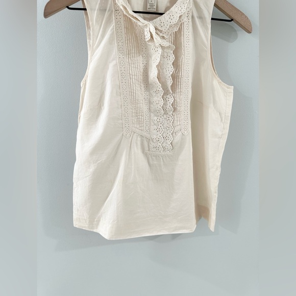 J. Crew Ruffle Pintuck Blouse Beige Size 4 - Picture 3 of 5